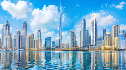 Dubai downtown skyline with modern skyscrapers 