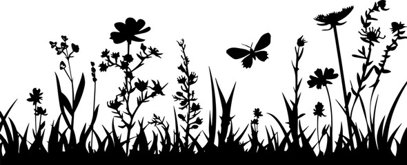 grass and flowers collection silhouette 
