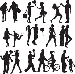 Silhouettes of Couples in Various Romantic Poses
