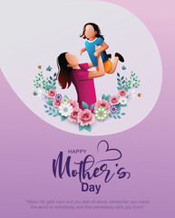 Happy mother's day greeting. Loving Mother rising his daughter up. Family holiday and togetherness. abstract vector illustration design.