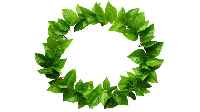 Green leaves together into a single circle isolated on a transparent background.


