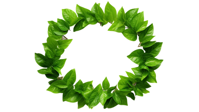 Green leaves together into a single circle isolated on a transparent background.


