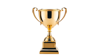 Golden trophy cup isolated on transparent background. Winner prize, champions, sport award.

