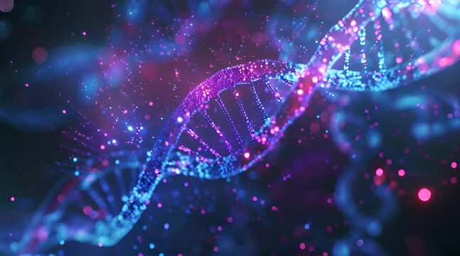 Abstract luminous DNA molecule. analysis chromosome DNA genetic of human on virtual interface. Medicine. Medical science and biotechnology. Animation is generated by artificial intelligence.