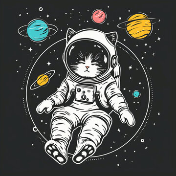 Adorable cat astronaut illustration exploring the wonders of outer space