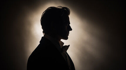 Shadowy Profile of a Stylish Man with Backlight