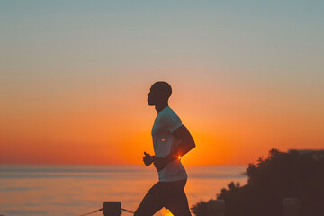 A fitness trainer leading an outdoor workout session at sunrise, isolated on a motivation coral background, promoting health and active lifestyles