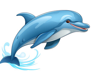 A sleek cartoon dolphin with a joyous expression, gliding gracefully through the water. Generative AI