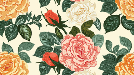 Beautiful detailed pionshaped rose seamless pattern.