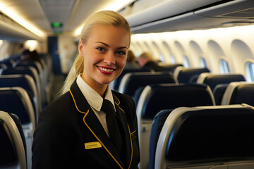 Welcoming Stewardess Greets Passengers On International Flight