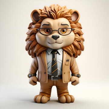 Lion in a jacket and tie with glasses. 3d illustration