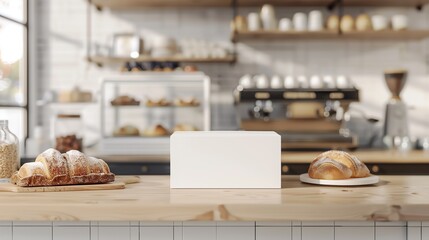 cafe counter with blank pastry box mockups for freshly baked goods