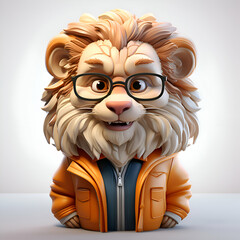 Lion in a jacket and eyeglasses. 3d rendering - obrazy, fototapety, plakaty