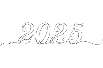 One line 2025 drawing. Continuous drawing, isolated on white background. Vector illustration. New Year design
