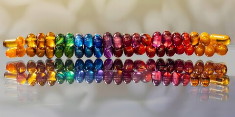 Rainbow of Nutritional Supplements: Colorful Capsule Array - obrazy, fototapety, plakaty