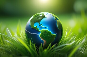 Fototapeta na wymiar Planet earth on grass