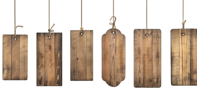 Old weathered wood signs set isolated on transparent background. 

