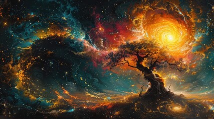 Amazing quasar tree being born - obrazy, fototapety, plakaty