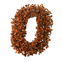 number 0 made with coffee beans on a transparent background