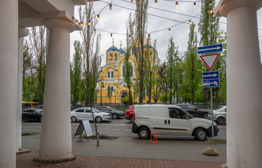 Shevchenko Boulevard in Kyiv, view of St. Vladimir Cathedral