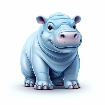 3d rendering of a cute hippopotamus isolated on white background
