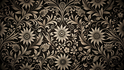 Black and white seamless floral wallpaper with vintage floral pattern design