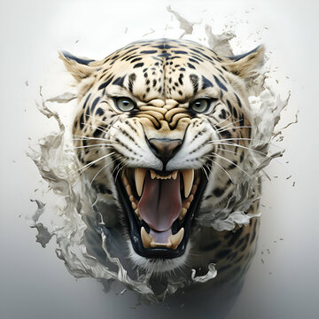 Leopard with a torn paper in his mouth. 3D illustration.