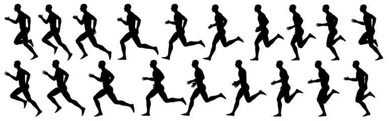 collection of different silhouette running movement of male character, isolated vector , transparent
