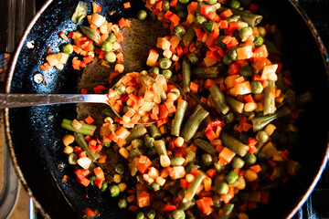delicious fried vegetables in the pan