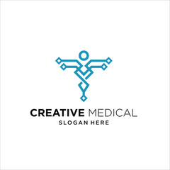 Obraz premium line crossing medical technology logo design, creative idea vector graphic symbol illustration