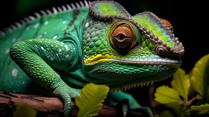 Animal reptile green iguana, Close-up macro