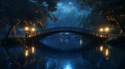 Bridge over water in night time