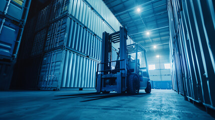Forklift handling container box loading to truck 