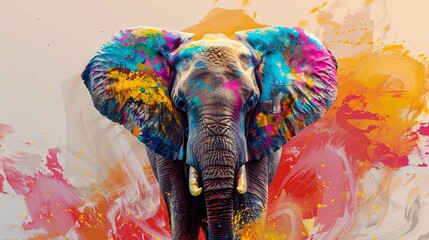 African elephant on colorful watercolor background. Digital art painting style.