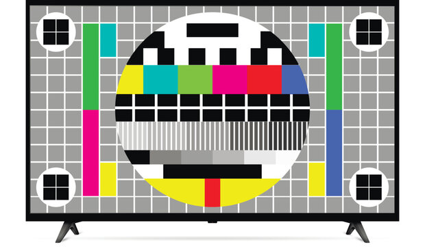 TV screen shows screen color test pattern