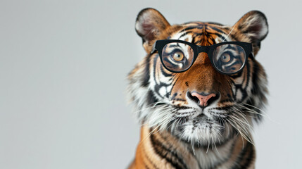 Close up of a tiger wearing glasses