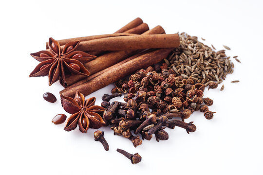 fragrant Chinese five spices on a white background