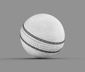 3D White Leather Stitched ODI One Day International Cricket Ball On Grey Background 3D Illustration