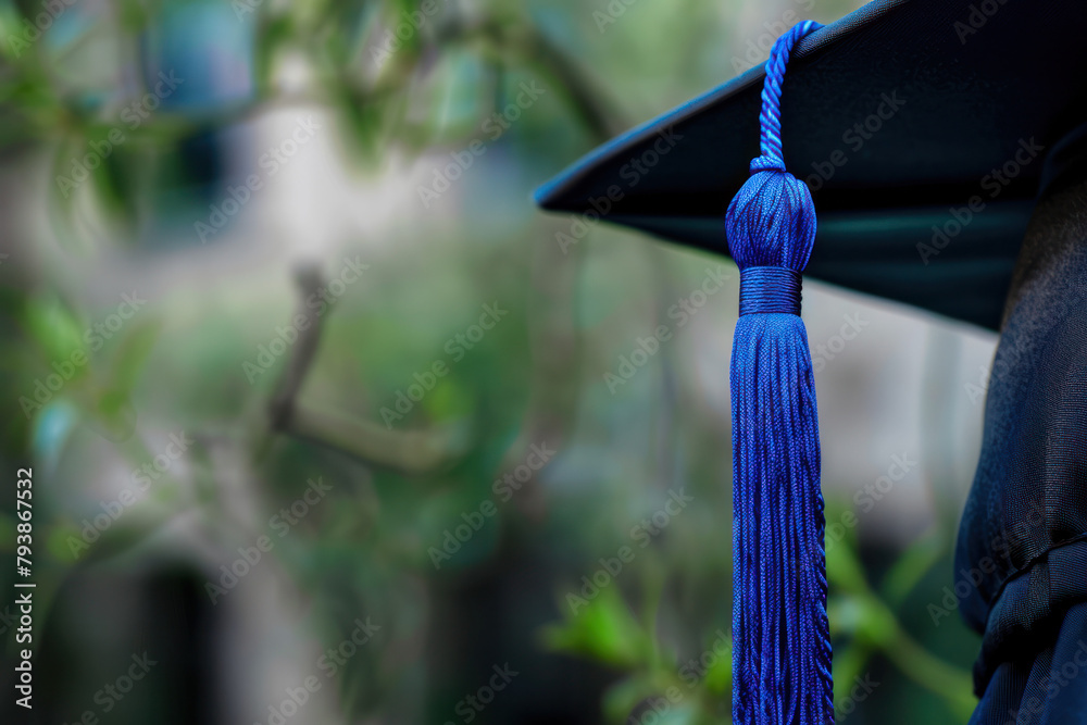 Wall mural Graduation cap and tassel hanging from tree, concept of graduation  - Wall murals