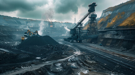 Coal mining in an open pit. 