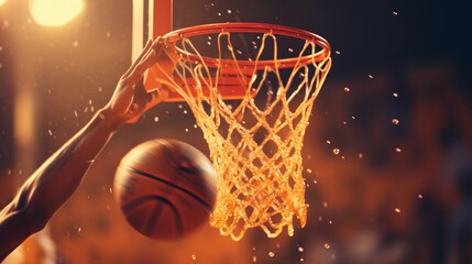 Close up basketball player slamdunk - Powered by Adobe