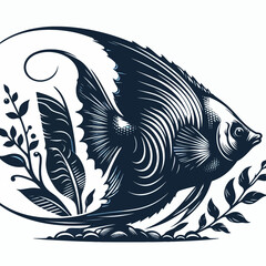 Angelfish silhouette vector illustration White Background