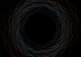 Blue orange minimal round wavy lines abstract futuristic tech background. Vector digital art design