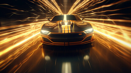 sport car golden neon light move fast