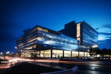 A Modern Hospital Building Illuminated at Night, Reflecting the Constant Care and Medical Services Provided 24/7