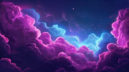 Colorful glowing neon clouds abstract background. Generative AI