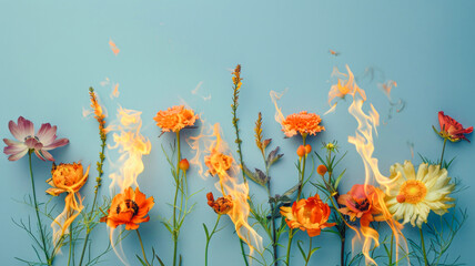 
Beauty and Destruction: Delicate Flowers Against Flames in a Dynamic Interplay