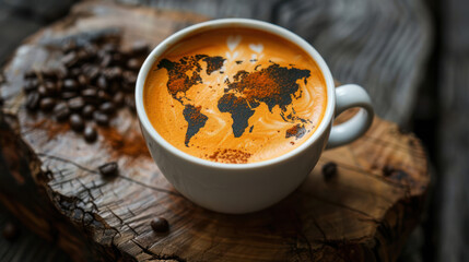 Coffee cup with world map design