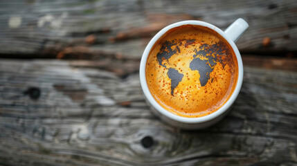 Coffee cup with world map painting