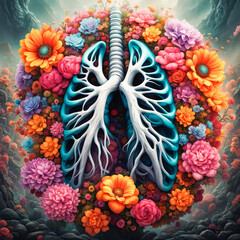 Lung of coloured flowers. World No Tobacco Day Concept, anti smoking, and no smoking, lungs health care